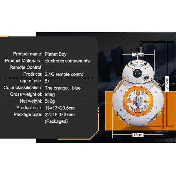 7 Rc Bb-8 Bb8 Fjernkontroll Robot Bb 8 Intelligent Figur Leker Ny