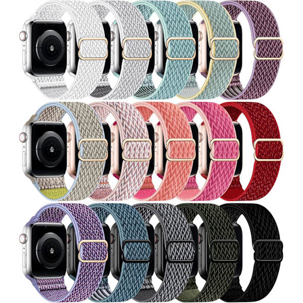 Elastisk nylon kompatibel med Apple Watch-rem 38 mm 15-pakke - Wave 15pack-Wave 42mm/44mm/45mm