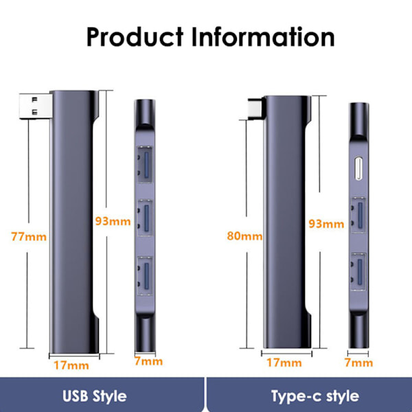PD Snabb USB-C USB-hub Bred Användning USB3.0 5Gbps Bärbar Ty Type-C