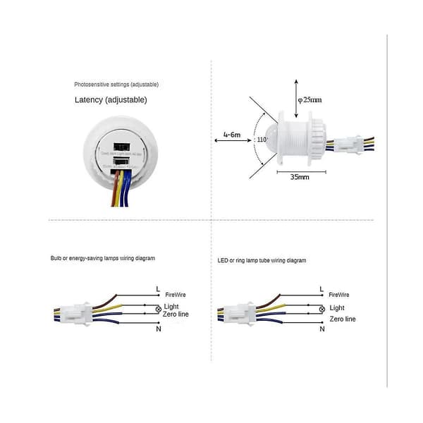 2 stk. Bevægelsessensor Lysswitch 110-220v Pir Sensor Smart Detektion Justerbar Infrarød