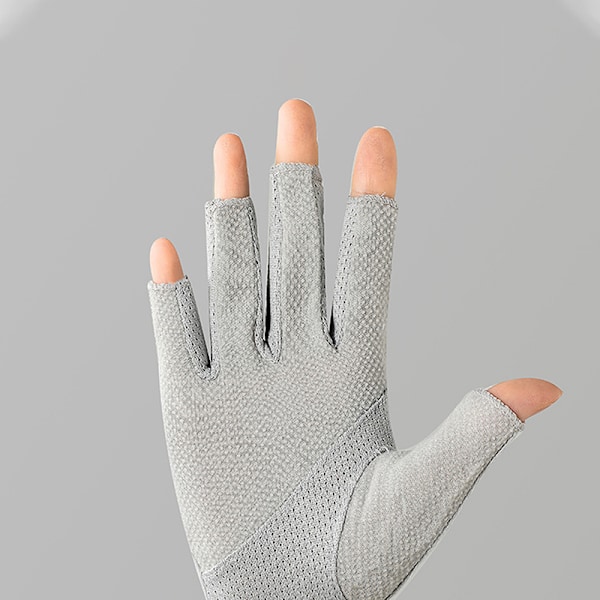 Bomuldssommer Kvinder Tynd Blonder Dug Halv Finger Kørsel UV Beskyttelse Grey