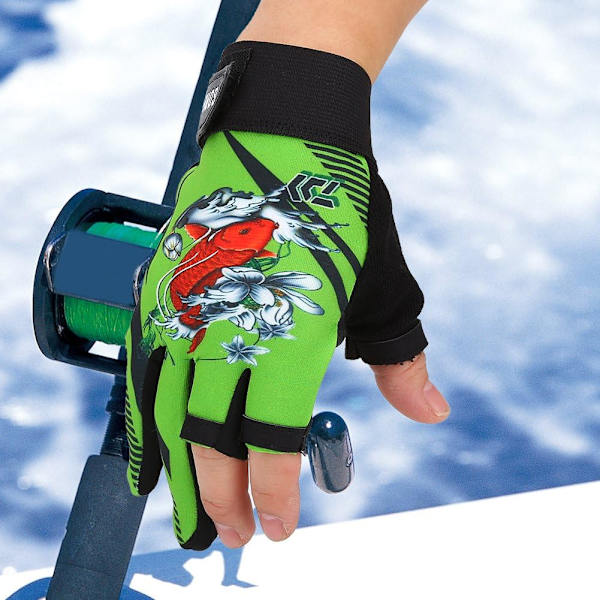 Fiskehandsker med tre fingre, skridsikre fiskefingerhandsker, fiskegrej med skæredesign (grøn)[qb]