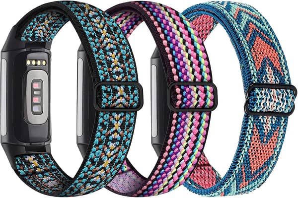 3-pakning elastisk nylon til Fitbit Charge 5 - Justerbare pustende erstatningsstropper i stoff