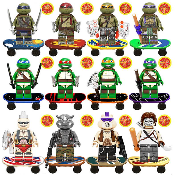 12 pcs Teenage Mutant Ninja Turtles Da Vinci Casey Boar Rhino assembled toys