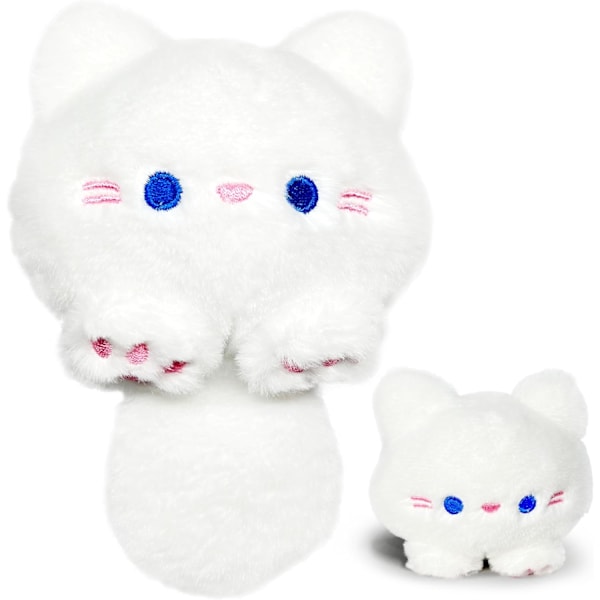 Hvite Katt Kosedyr, Kawaii Katt Plussjdyr for Jenter og Gutter, Myke Katter Mini Plussj Leke Nøkkelringer, Morsomme Kosete Plussj Leke for Barn, Kosedyr