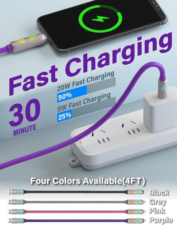 240W 4-i-1 USB-C Kabel, Multi Oplader med Åndedrætslys, PD 5A Multi Hurtig Opladning & Data Synkronisering Silikone Kompatibel iPhone Samsung Laptop{yh}