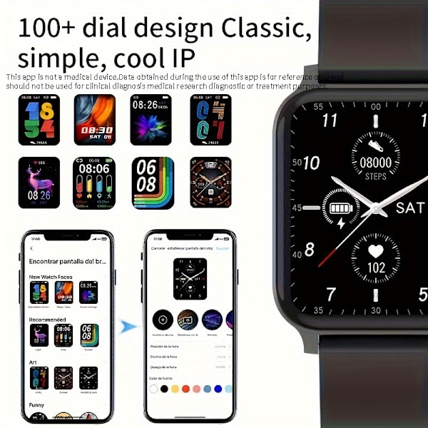 Smartklocka, 1,69 tum Full Touchscreen Smartwatch, Fitness Tracker, Vattentät stegräknare