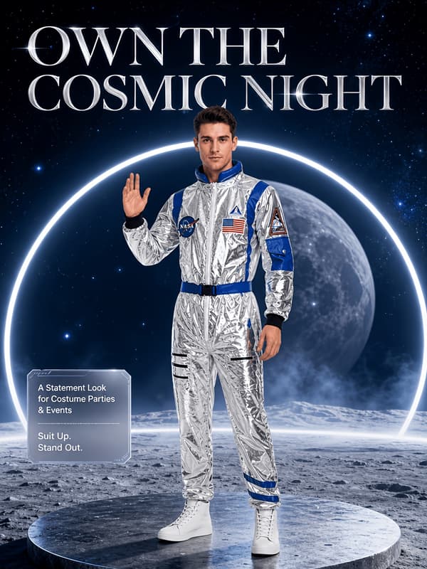 Astronaut-heldragt til voksne mænd til Halloween og karneval XL Blue