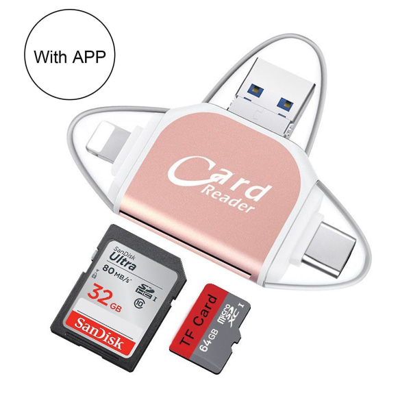 Multi-Port 4 i 1 Universell SD TF-kortläsare, USB C SD TF Minneskortläsare, USB C Hub Multiport Adapter（Rose Gold）