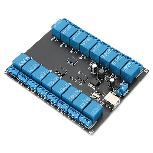 16-kanals 936V USB-styrt SPDT-relémodul med optoisolert kort