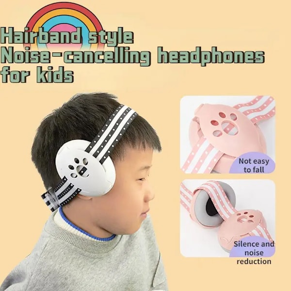 Baby Ørevarmere Mini Headset Justerbar Støjreducerende Ørevarmere Børn Udendørs Søvn og Fly Anti-støj Ørevarmere Hvid