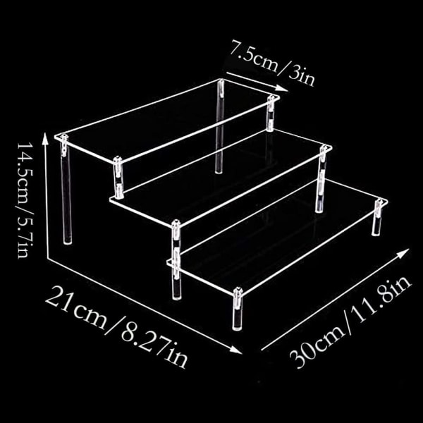 Klar akryl displayhylle 3-trinns gjennomsiktig trappehylle
