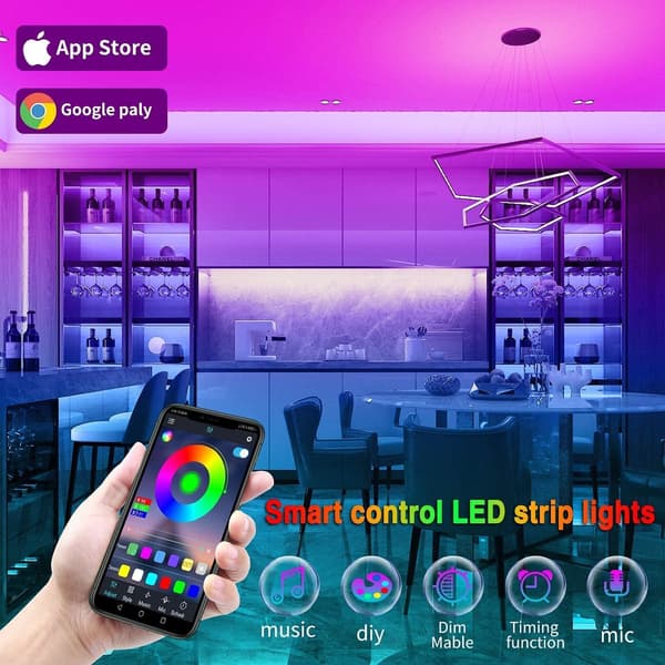 3 ruller 50ft (ca. 15m) Smart App Music Sync RGB 5050 Farve Chan