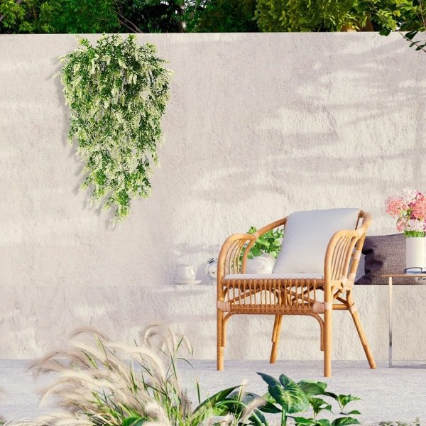 (Beige) 2 deler kunstige blomster i rotting for oppheng -