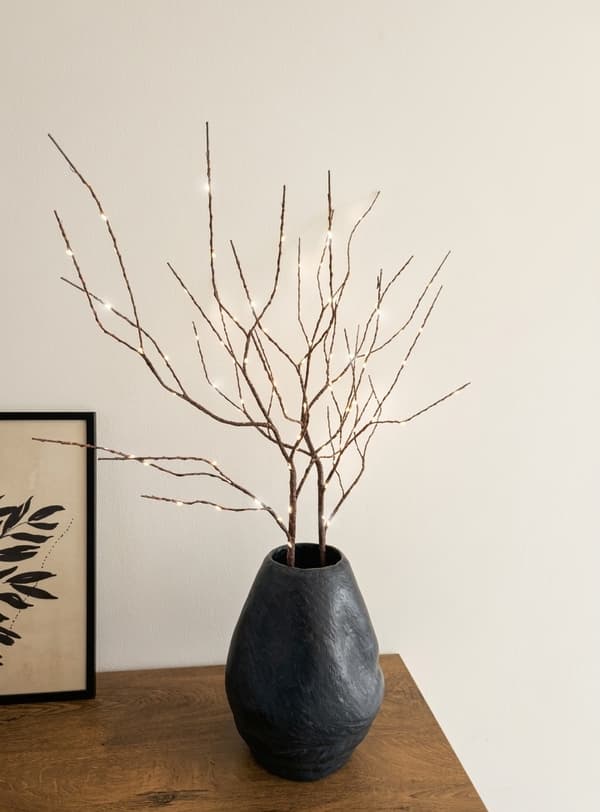 Kunstig birkegren med LED-belysning brun brown 1pcs
