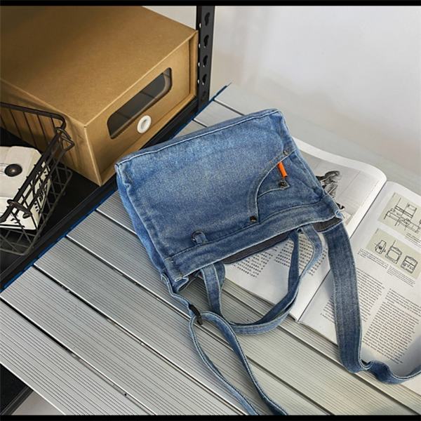 Denim Fabric Tote Bag Ladies Small Shoulder Bag LIGHT BLUE Light Blue