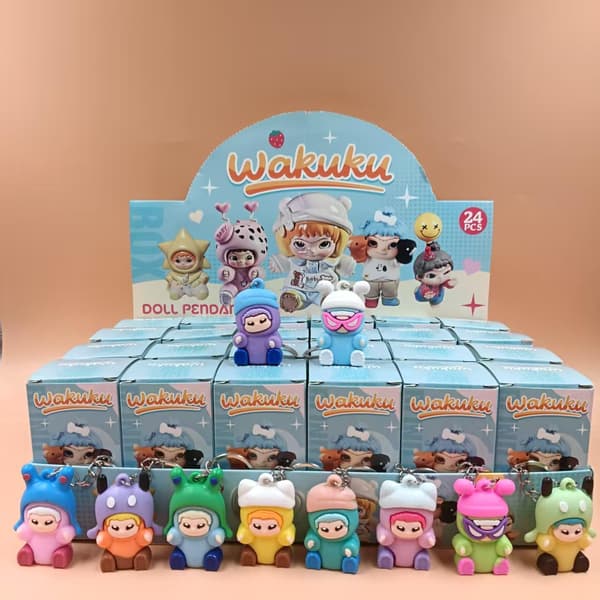 {hw} 24-delars blind box figur nyckelring, söt tecknad nyckelring med hål