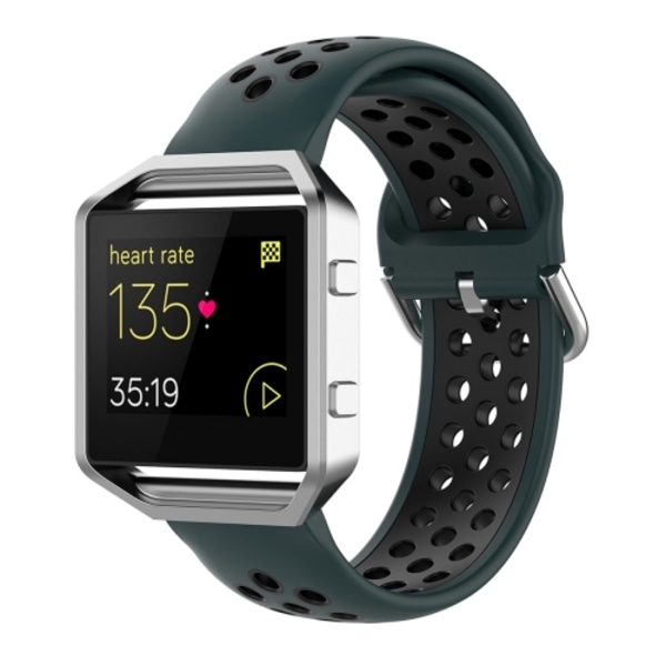 För Fitbit Versa 2 / Versa / Versa Lite / Blaze 23mm Sport Tvåfärgad Silikonersättning Rem Armband Olive Green Black