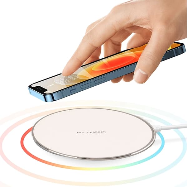 Trådløs oplader Hurtig Trådløs Opladningspude QI Rund Opladningsmåtte til iPhone til Android Sølv