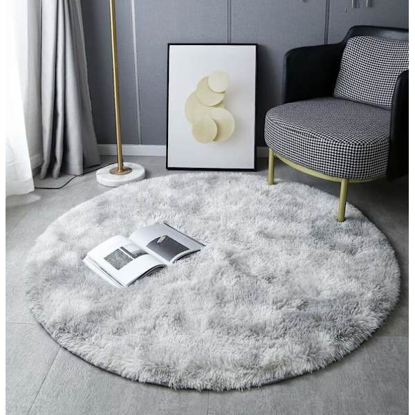 Moderni Shaggy-pyöreä matto, mukava liukumaton lattiamatto (Stained Light Grey, 140cm x 140cm)
