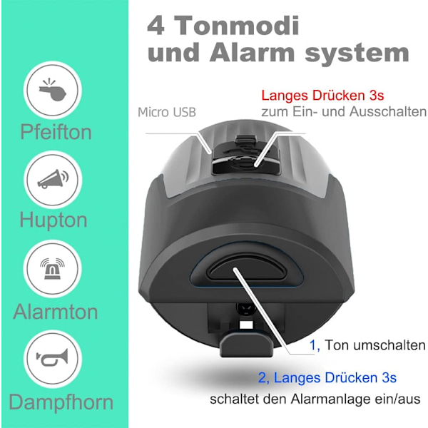 Elektrisk sykkelklokke, 125dB tyverialarm, høy elektronisk sykkelhorn, USB-oppladbar, kraftig horn for voksne barn MTB/landevei/BMX/scootere