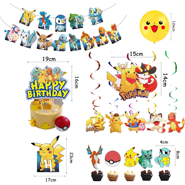 Fødselsdagspynt Pikachu Balloner Tillykke med fødselsdagen Banner Balloner Kagedekorationer