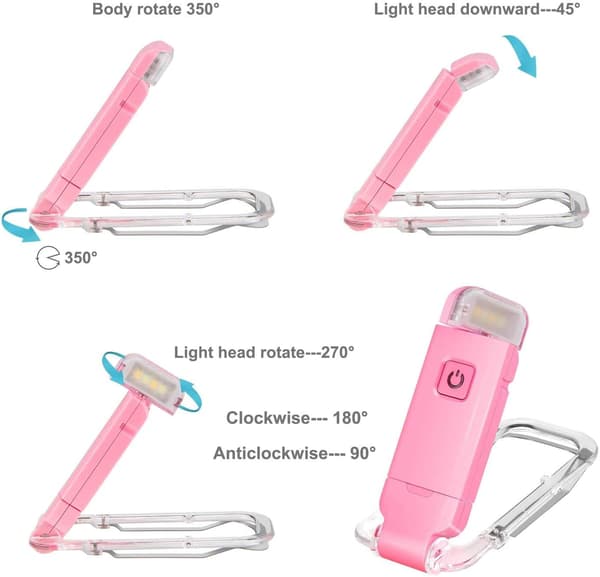 Rose Læselampe til Bog USB Genopladelig Læselampe 3 Lysstyrker