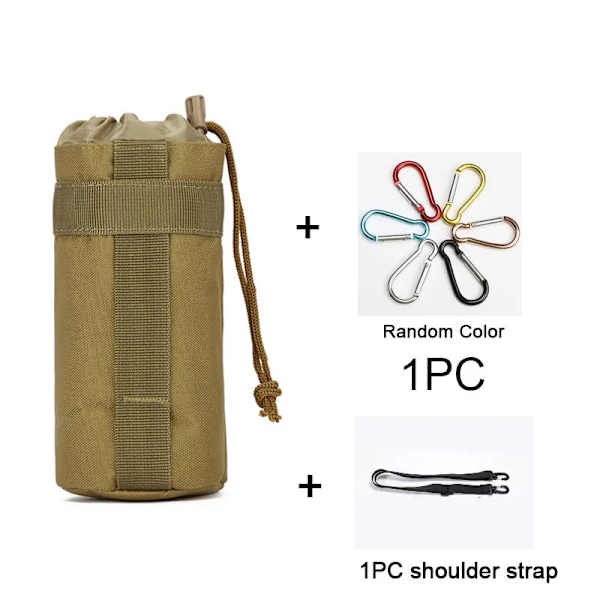 Taktisk Molle Vattenflaska Väska Militär Utomhus Camping Vandring Dragsko Vattenflaska Hållare Multifunktionell Flaska Väska Khaki with strap