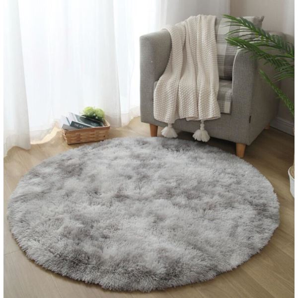 Moderni Shaggy-pyöreä matto, mukava liukumaton lattiamatto (Stained Light Grey, 140cm x 140cm)