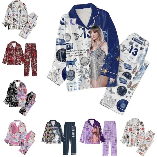 Sleepwear Taylors The Swifts Pyjamas Print 2pc Sæt Langærmet Lapel Kraver Casual Bukser 1989 Pyjamas Dragter hvid T-shirt white T-shirt M