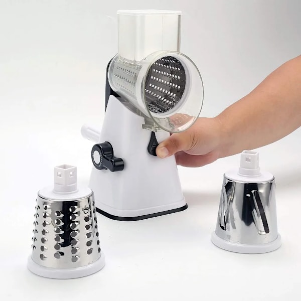 3 i 1 Multifunktionell Rotationsmandolin Slicer, Grönsaksskärare och Rivjärn, Grönsaksspiralizer, Nötknäppare, Grönsaksskärare