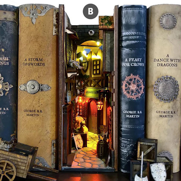 Træ Boknook Indsæt Dekor Gamle Gader Retro Bogreol B