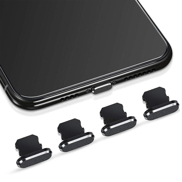 4 stk. Støvdæksel til iPhone 12-serien USB - Sort 4 STK.[qb]