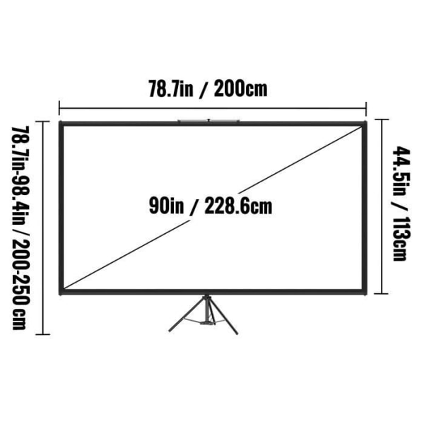 Prosjektor lerret med stativ - VEVOR - 90\" 4K HD 16:9 - 200x113cm - Visningsvinkel 160 grader