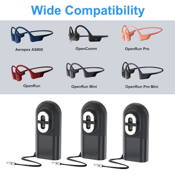 Lader for Shokz Aeropex, Openrun, Openrun Pro/Mini, Opencomm ladeplugger (3-pakning)[qb]