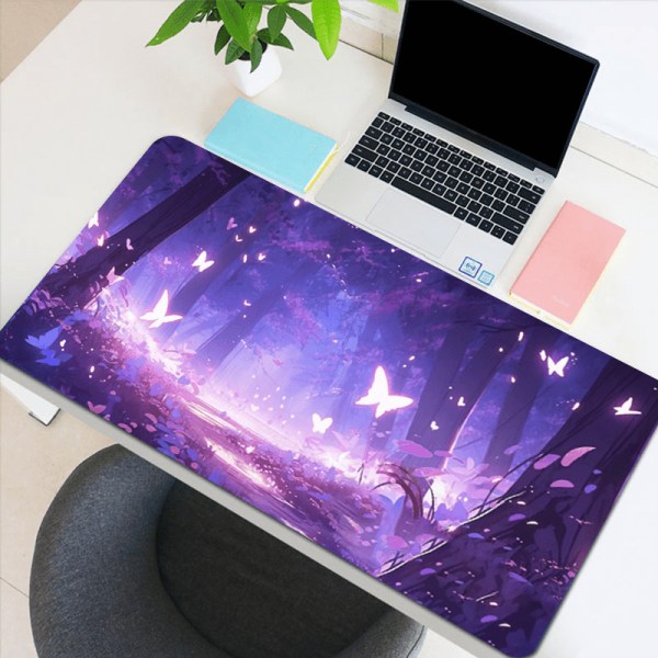 Fantastisk sommerfuglskog Stor spillmusematte Datamaskin HD Tastaturmatte Musematte Skrivebordsmatter Naturgummi Anti-skli kontormusematte Skrivebord 35.4*15.7inches(90X40cm)