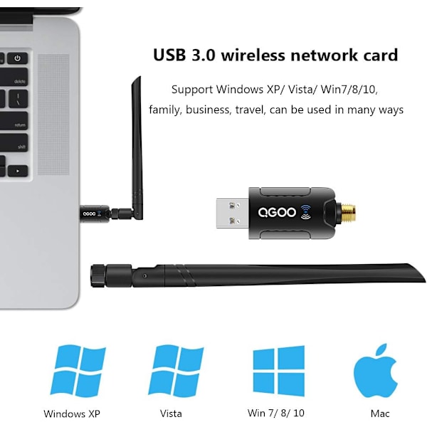 WiFi-sovitin tietokoneelle, 1200Mbps USB 3.0 langaton verkko WiFi