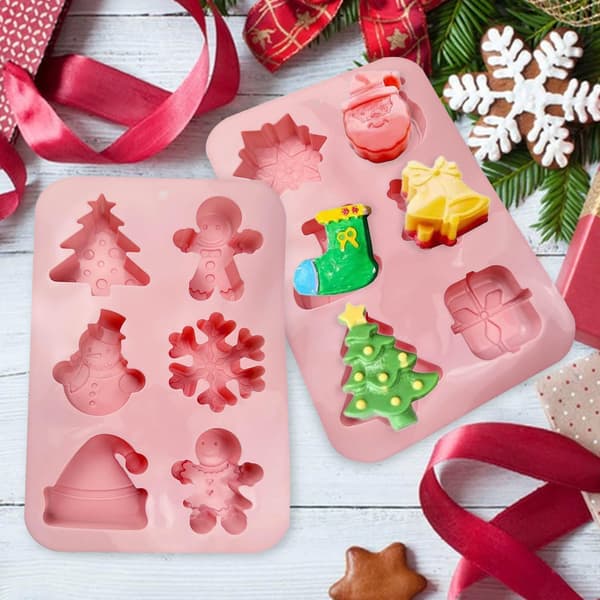 Genanvendelig julesilikonebageform til kager, chokolade, gelé, slik, småkager, pink