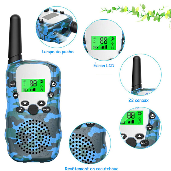 Lasten 2-suuntaiset radiopuhelimet taustavalaistulla LCD-taskulampulla, 3 m