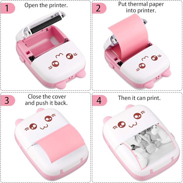 Mini-printer, bærbar lommeprinter, blækfri fotoprinter, blå