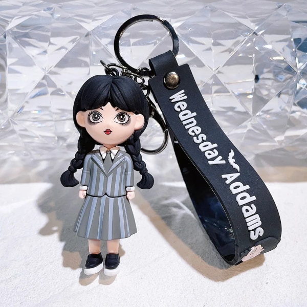 Wednesday Adams Nyckelring Docka Skräck Husdjur Handdocka Nyckelring Tillbehör Väskehänge Hänge Pojke Flicka Present 3