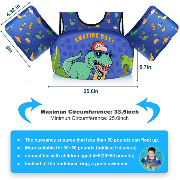 Børneflydevest med dinosaurmønster