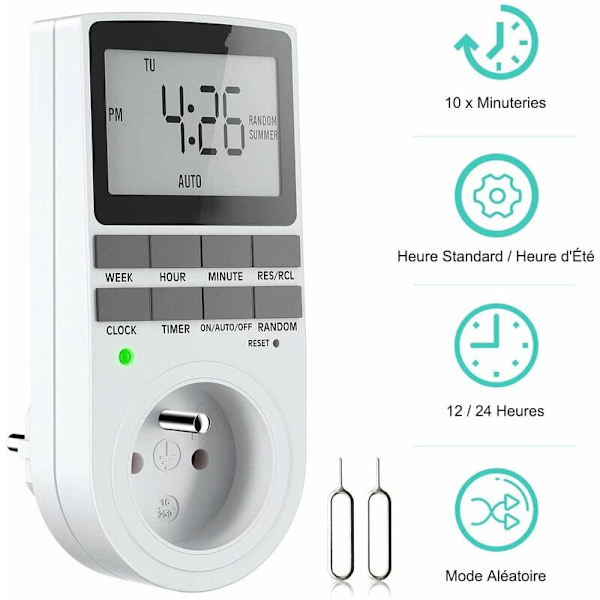 Digital programmerbar stikkontakt, ugentlig digital timer med LCD-display, (1 pakke)