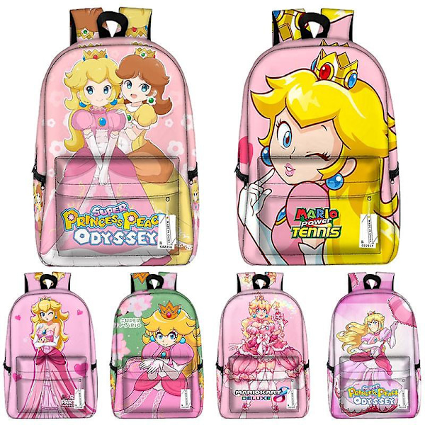 Super Mario Bros Ryggsäck Barn Prinsessan Peach Pojkar Flicka Ryggsäck Tonåring Tryckt Skolväska Studentbokväska Herr Dam Ryggsäck Mario-2