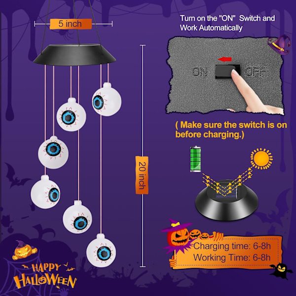 Halloween-koristeet ulkona aurinkokäyttöiset ulkovalot vedenpitävät silmämunat tuulikellot juhliin  terassille kodin ikkunaan sisätiloihin ripustettava mobiilikoriste Demon Eye