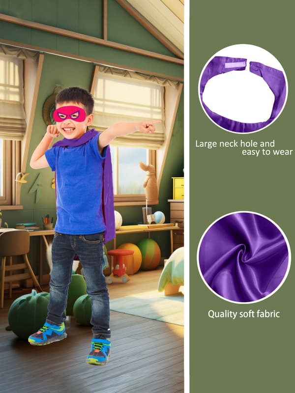 Superheltekapper og masker sæt til børns rollespil, fest, Halloween-kostumer Dark Violet One-size