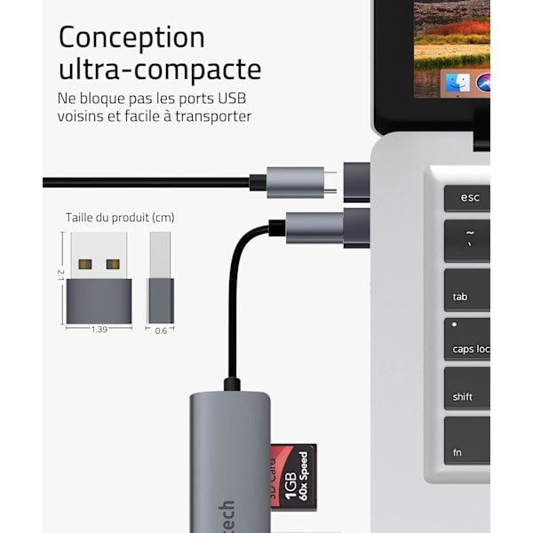 Grå USB C til USB-adapter 3-pak Kompatibel med iPhone 13 12 Pro Max iPad Air 6 Apple Watch Series 7 AirPods 3 Samsung Galaxy