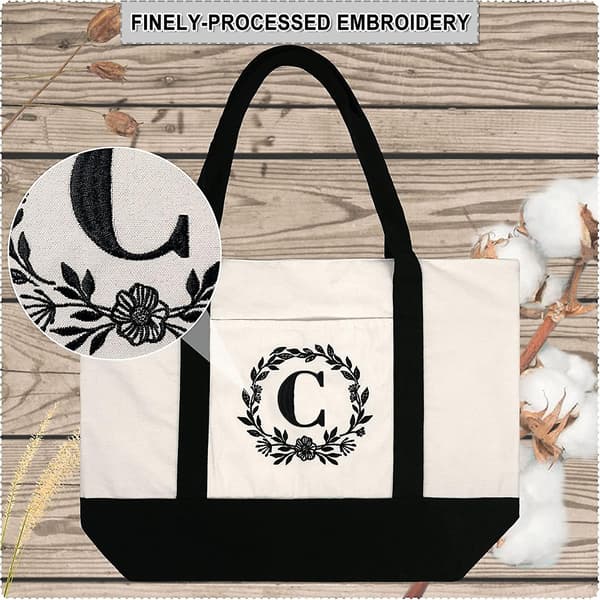 Initial Tote med innerficka och framficka Canvas Strandväska 12 oz