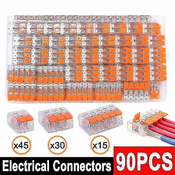 90 stk for Wago 221 Elektriske kontakter Ledningsblokk Klemme Terminal Kabel Gjenbrukbar