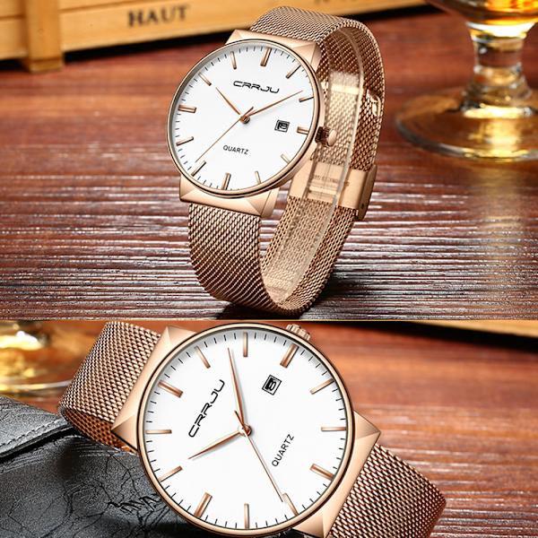 Herrklocka Ultra tunn vattentät armbandsklocka herr mode med svart rostfritt stål armband mesh analog kvarts affärs herr klockor